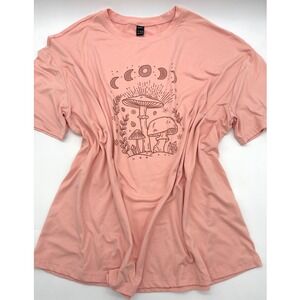 SHEIN Womens‎ L Peach Moon Phases Mushroom Graphic T-Shirt Top Retro Hippie